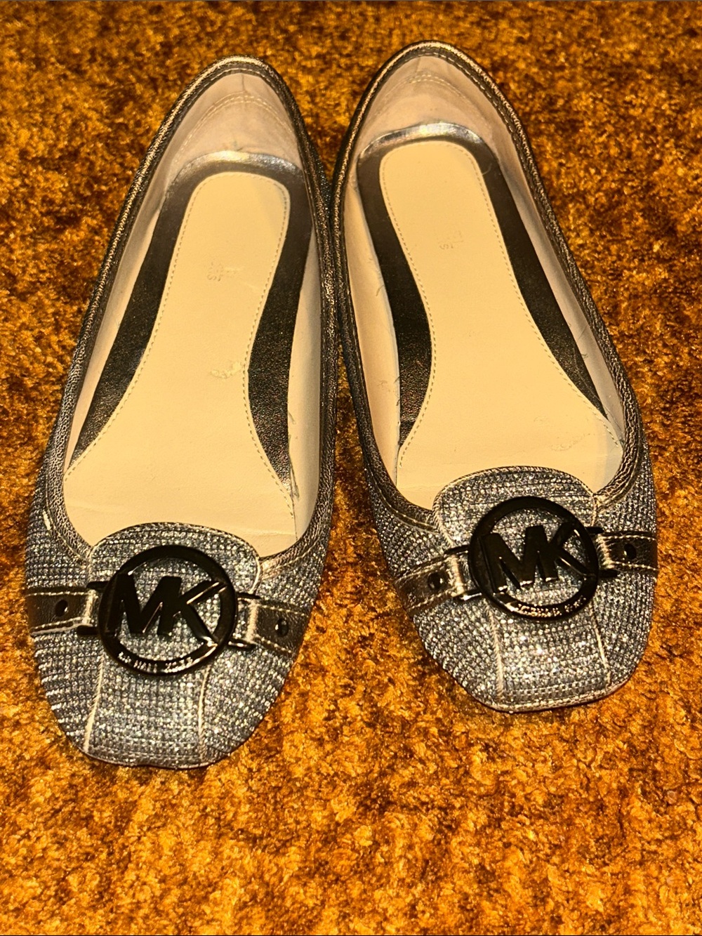Michael Kors Silver Glitter MK Medallion Flats - Picture 1 of 6